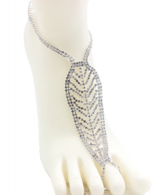 Rhinestone Leaf Shape Toering Anklet AN300034 SILVER